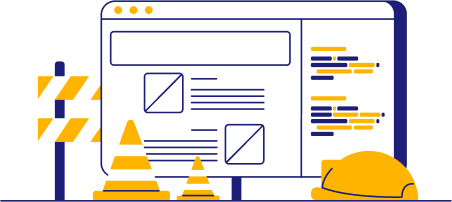 A website under construction with construction cones and hard hat because it didn't test properly