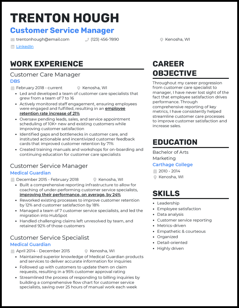 3 Customer Service Manager Resume Examples for 2024