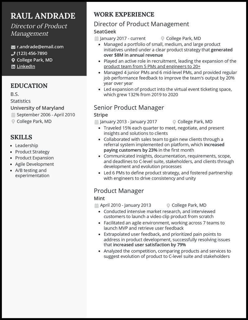 3 Director of Product Management Resume Examples [Word & Doc]