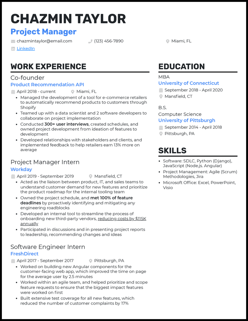 5 Entry-Level Project Manager Resume Examples for 2024