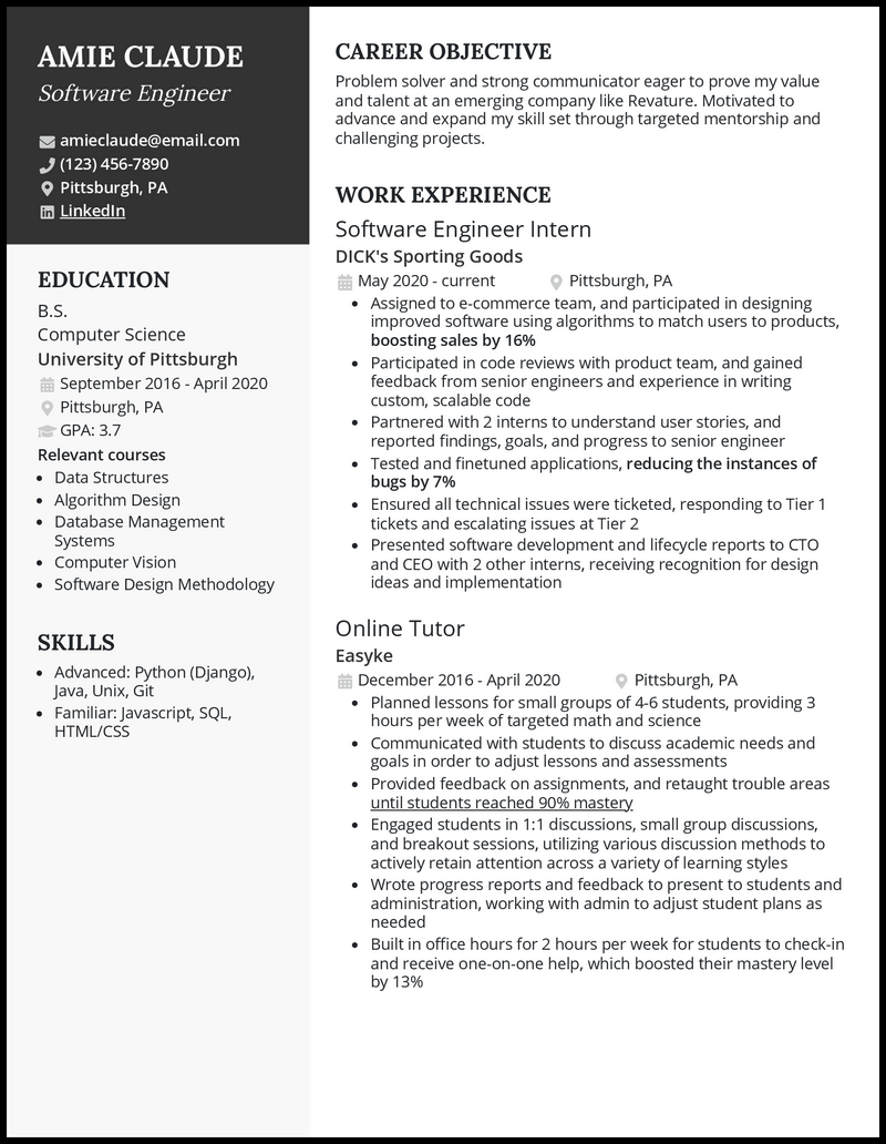 5 Entry-Level Software Engineer Resume Samples in 2024