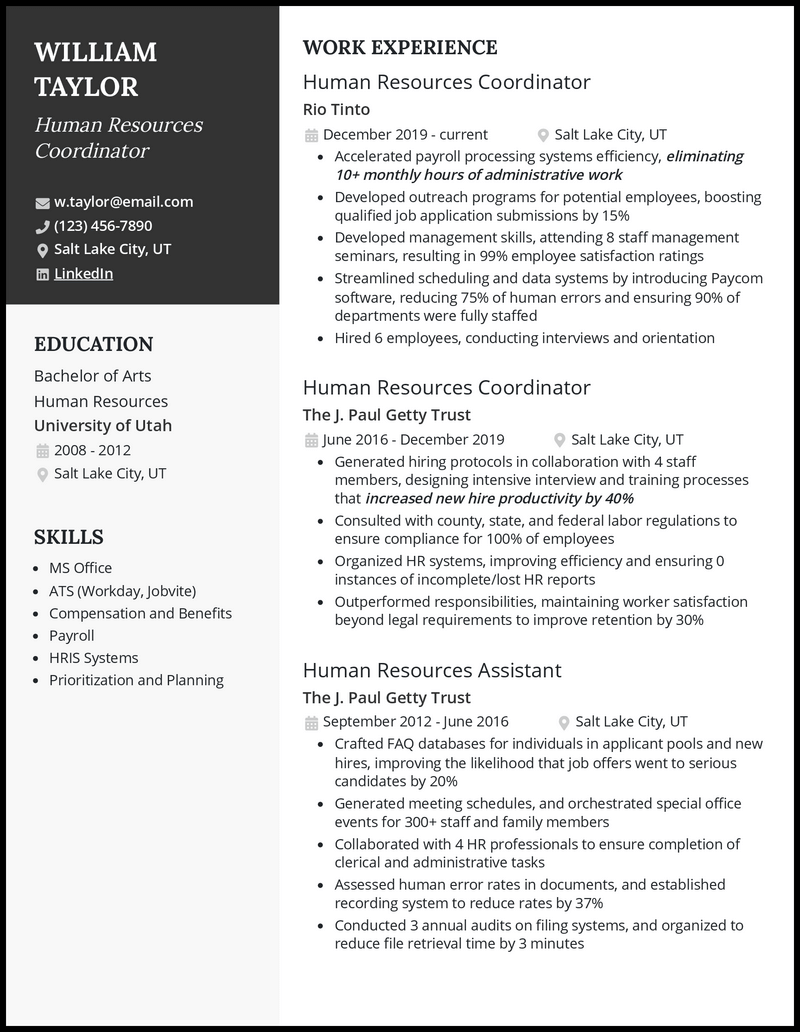 5 HR Coordinator Resume Examples For 2024   Hr Coordinator Elegant Resume Example 