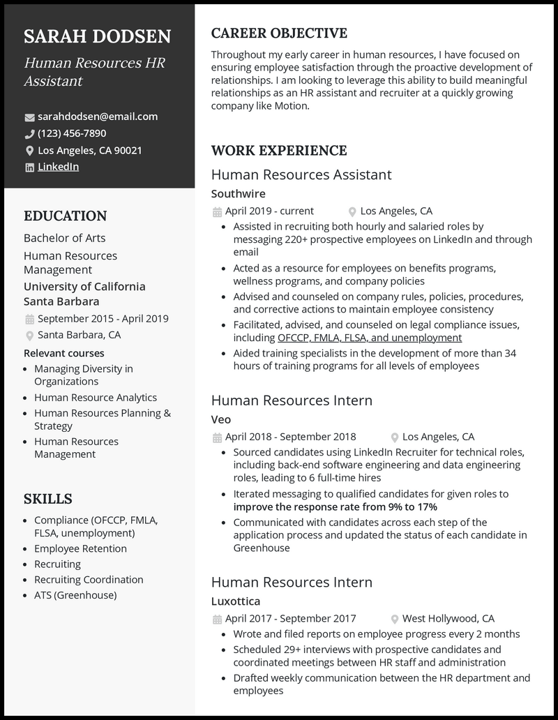 5 Human Resources (HR) Assistant Resume Examples [& Templates]