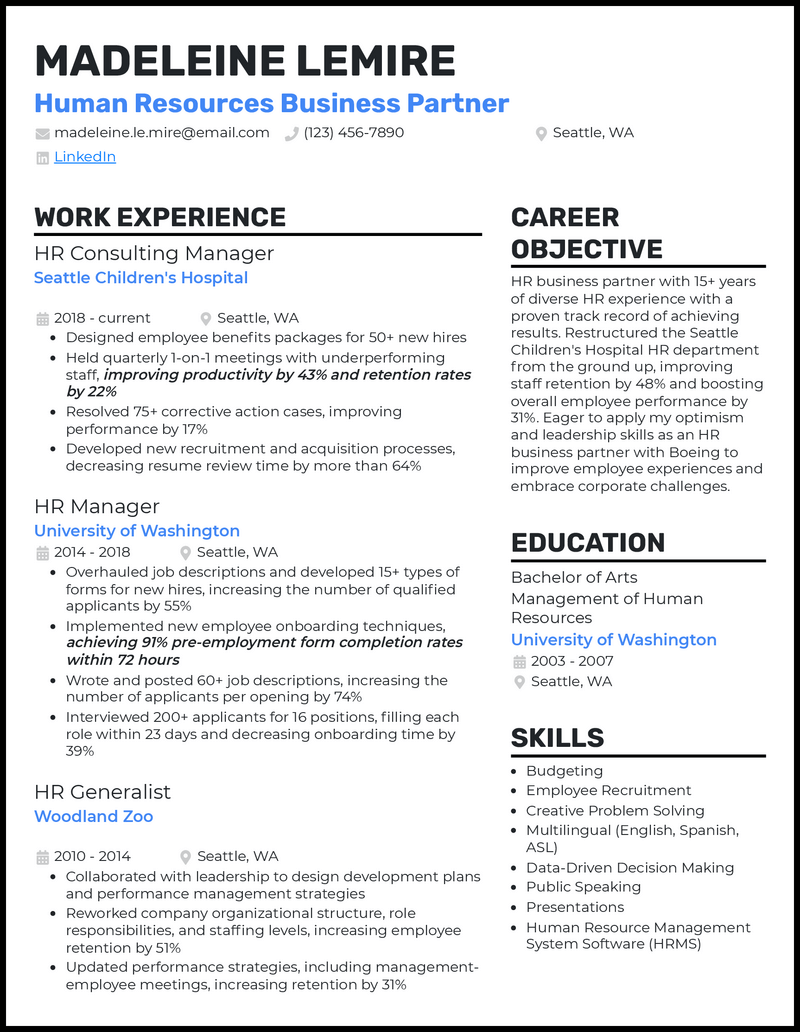 3 Human Resources (HR) Business Partner Resume Examples