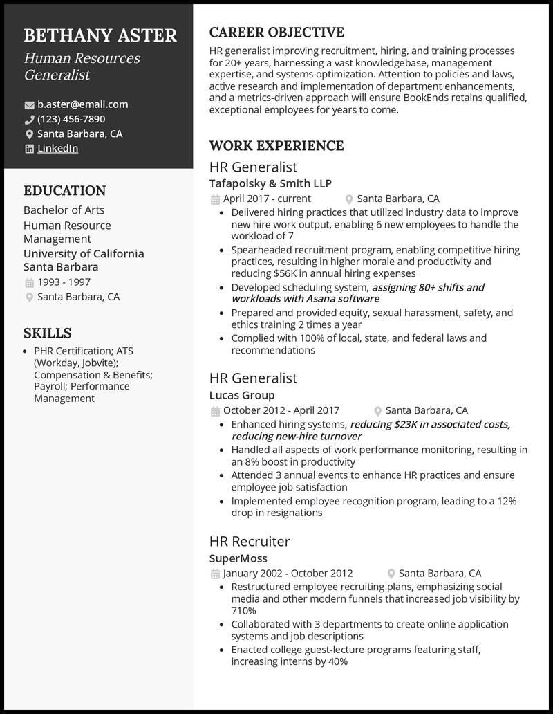 10 Human Resources Generalist Resume Examples for 2025