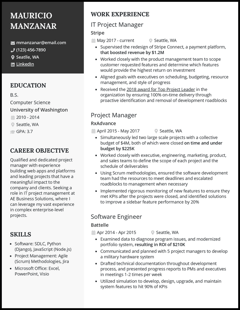 3 IT Project Manager Resume Examples for 2024