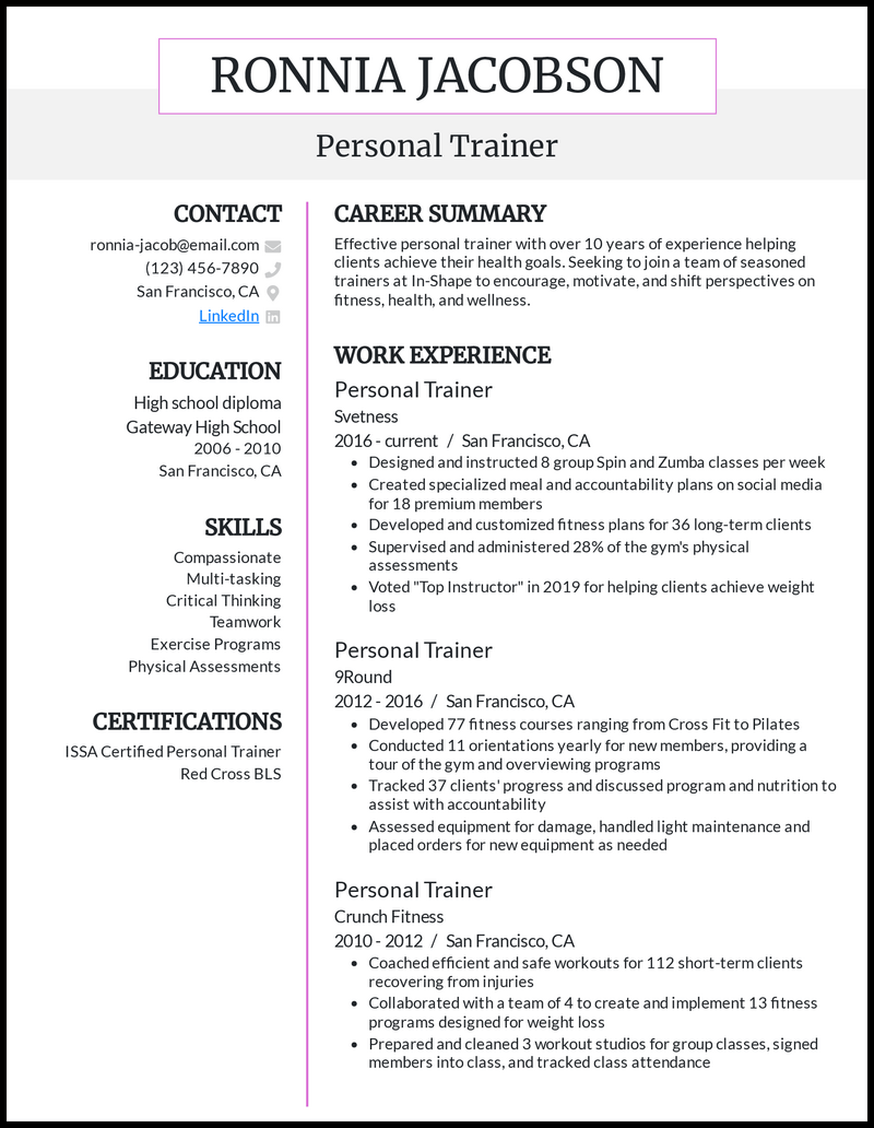 7 Personal Trainer Resume Examples for 2023