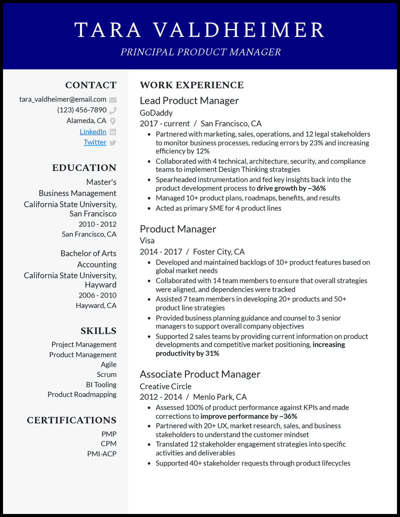 3 Principal Product Manager Resume Examples [Word & Doc]