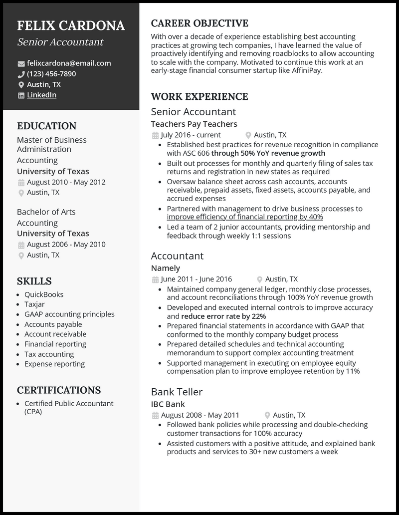 3 Senior Accountant Resume Examples & Free Templates in 2023
