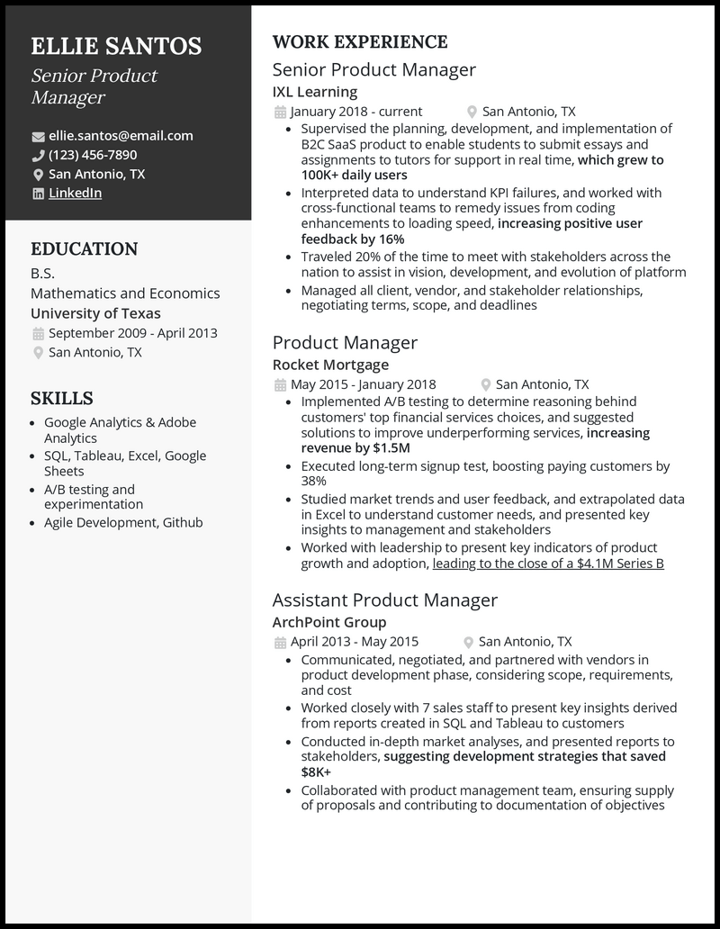 3 Senior Product Manager Resume Examples For 2023