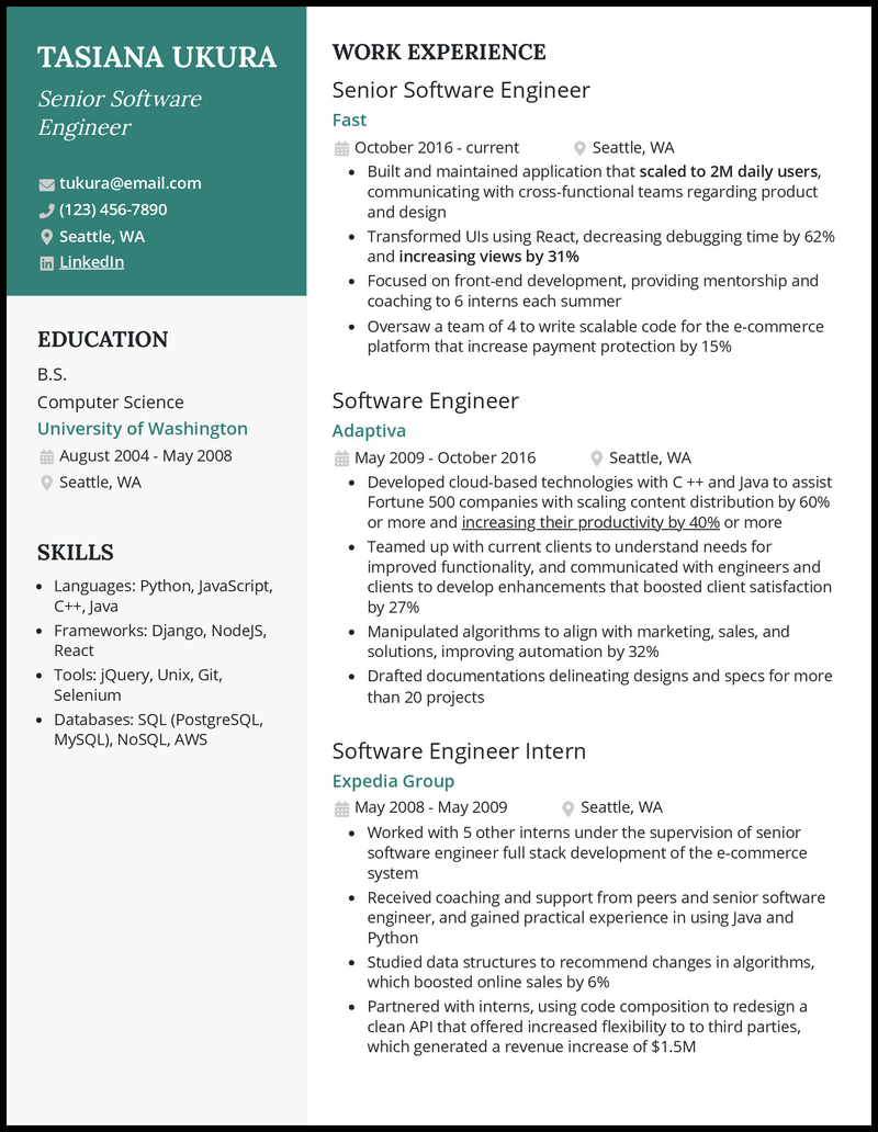 5 Senior Software Engineer Resume Examples for 2024