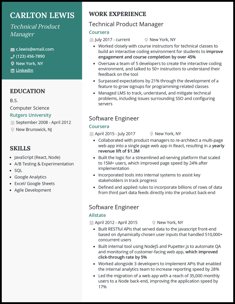 3 Technical Product Manager Resume Examples for 2024