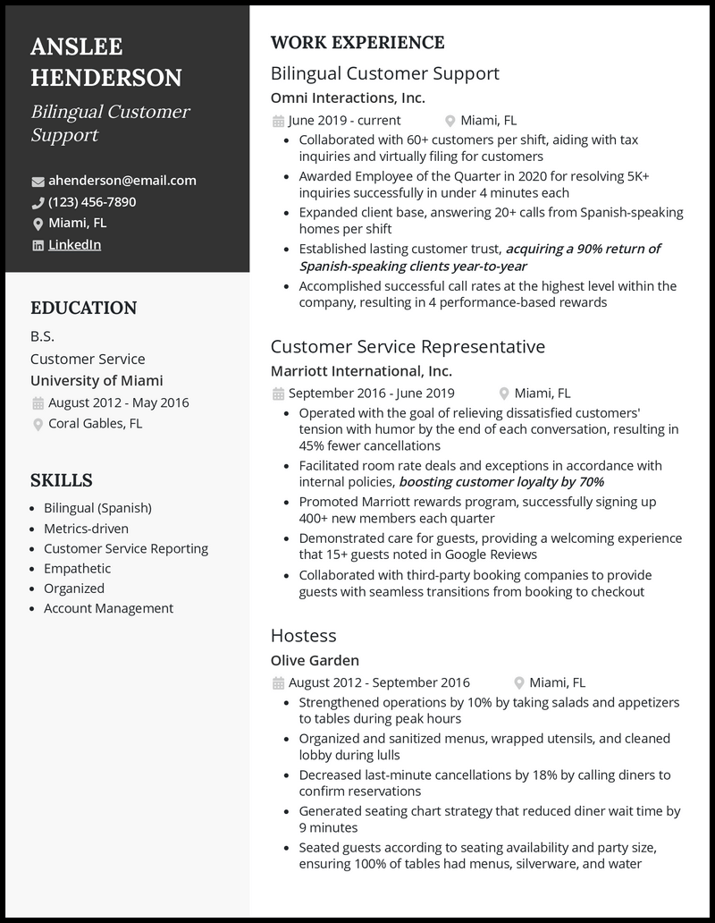 3 Bilingual Customer Support Resume Examples For 2023