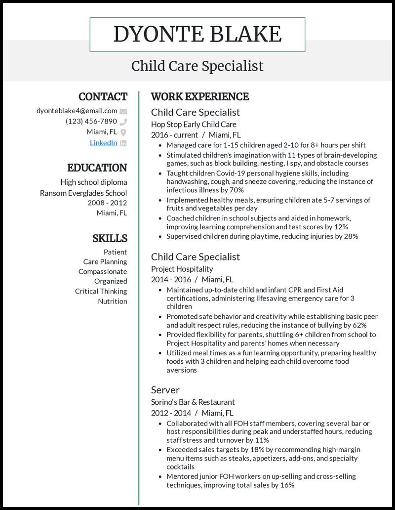 7 Child Care Resume Examples That Worked in 2023