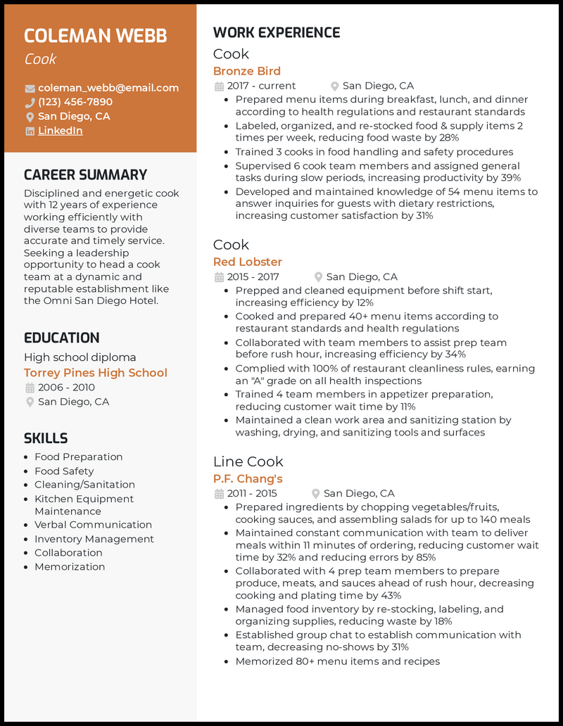 7 Cook Resume Examples + Complete Guide