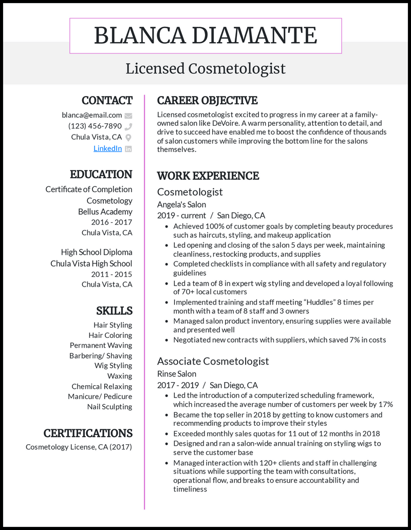 7 Cosmetology Resume Examples That Work for 2024