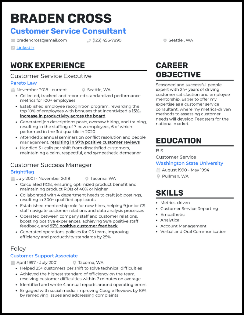 3 Customer Service Consultant Resume Examples For 2024