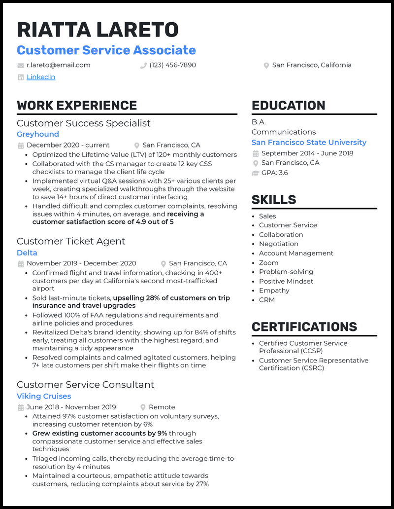 5 Customer Service Associate Resume Examples for 2024