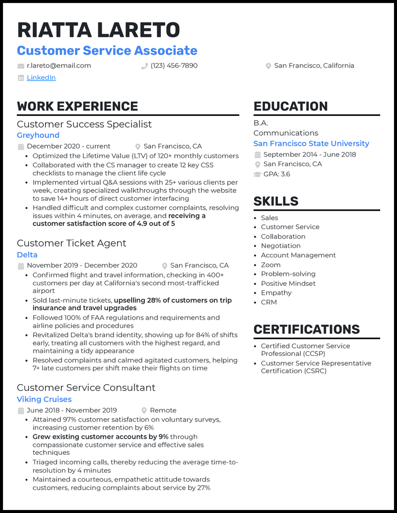 5 Customer Service Associate Resume Examples For 2024