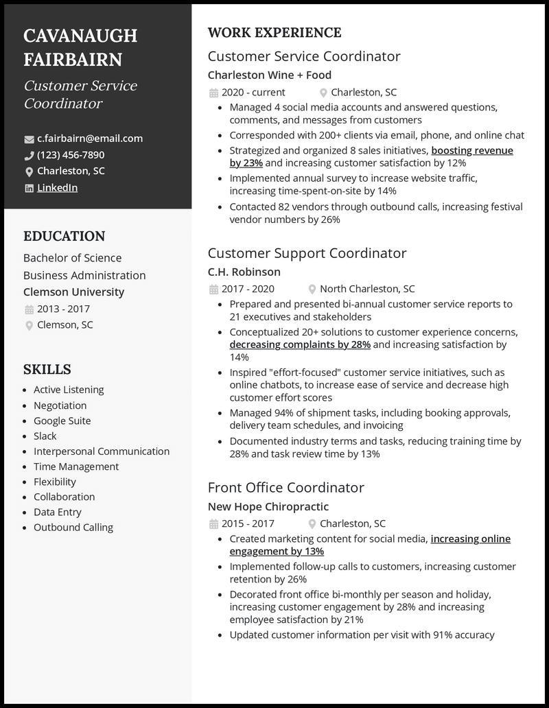 3 Customer Service Coordinator Resume Examples For 2024