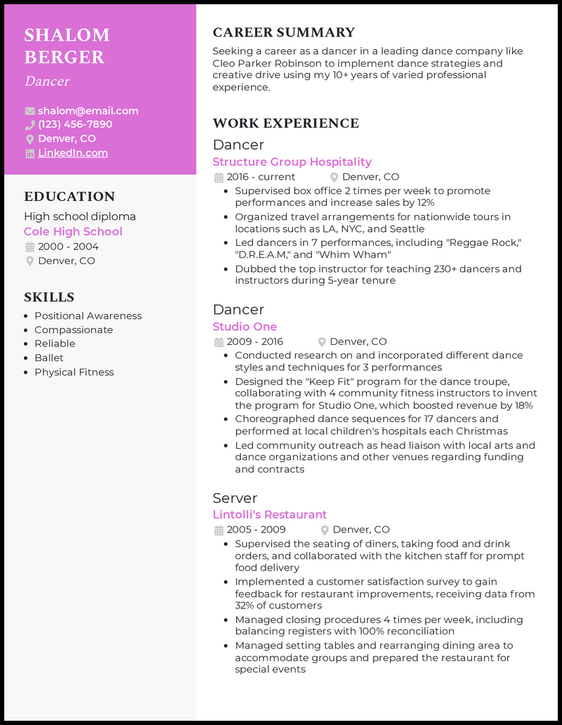 5 Dance Resume Examples & Guide Built for 2023