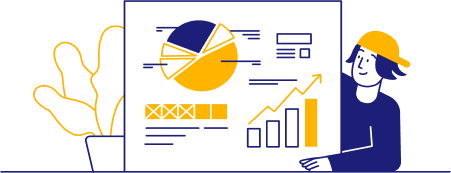 A young man holding up a chart with graphs signifying facets of his work experience.