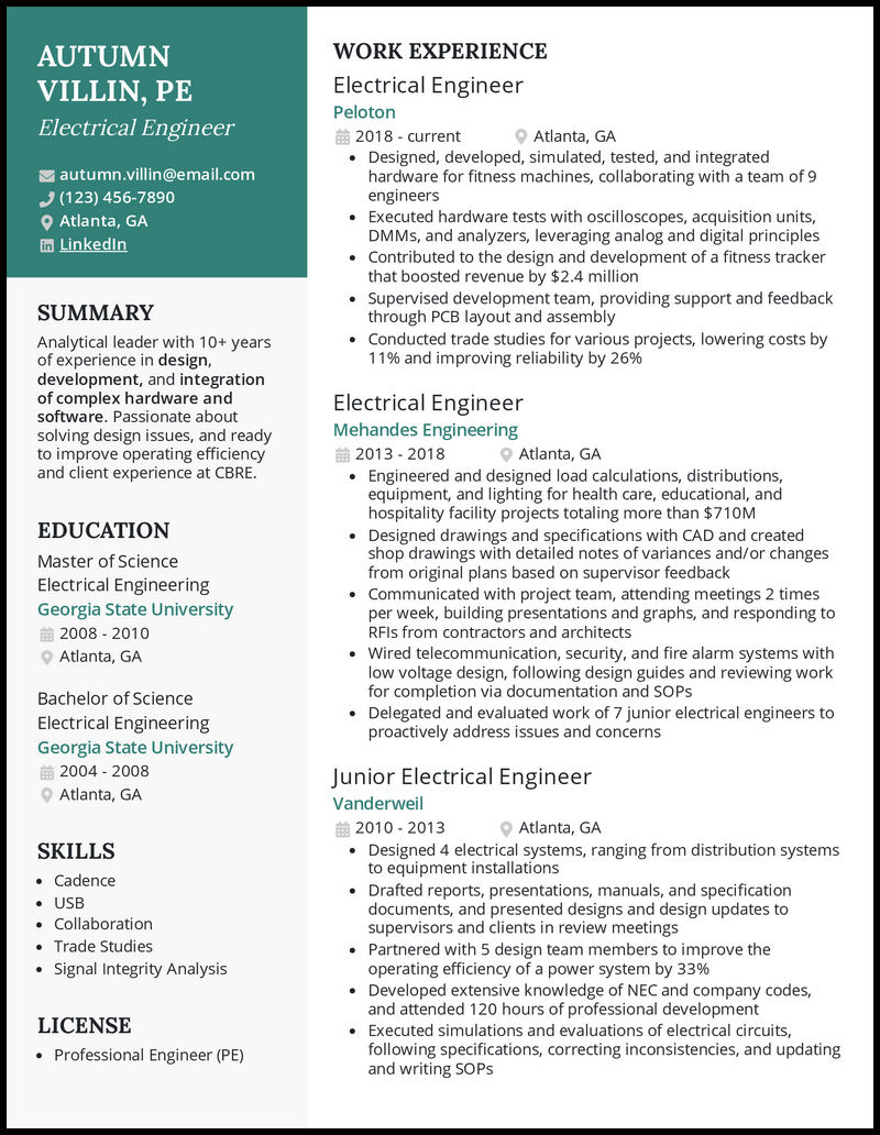 7 Electrical Engineer Resume Examples Built for 2024
