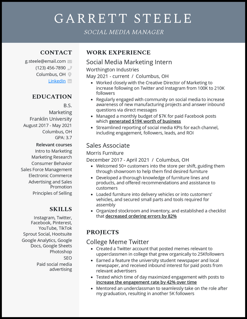 3 Entry-Level Social Media Manager Resume Examples