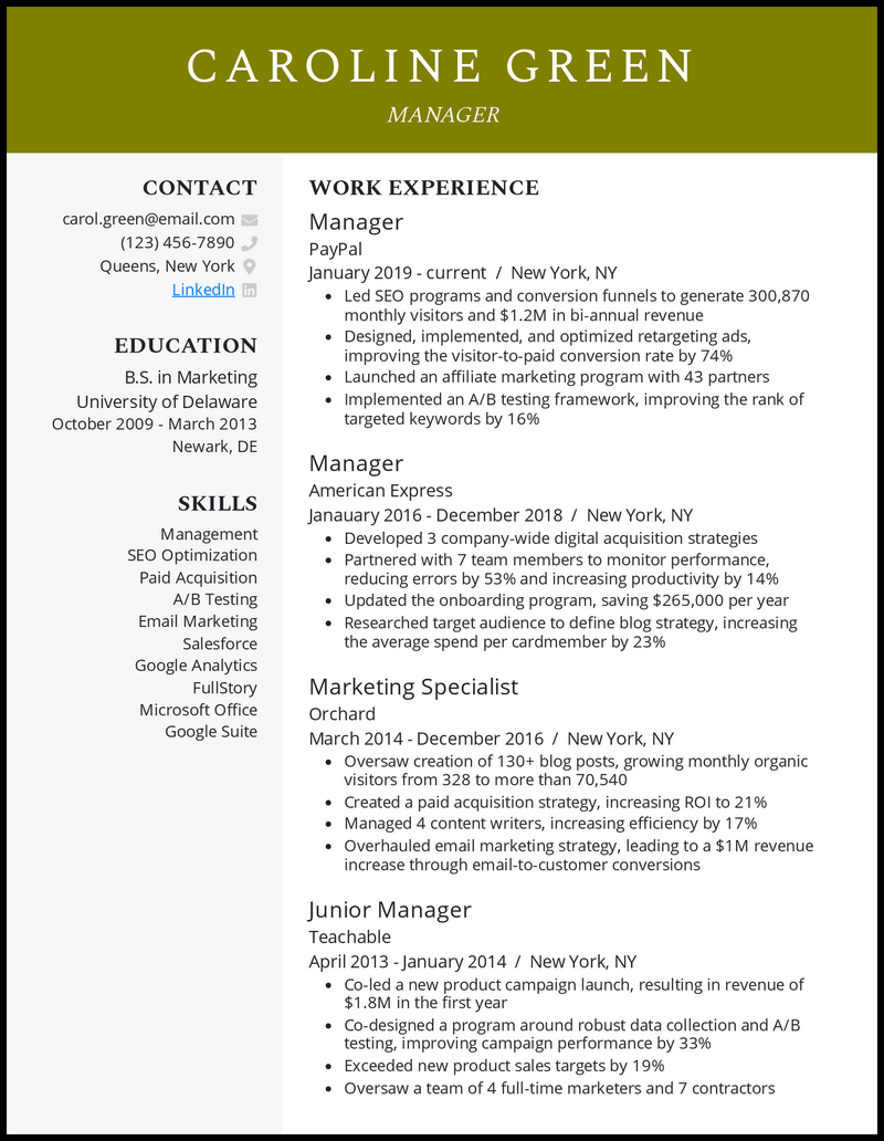 good manager resume examples