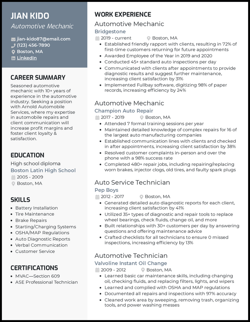 7 Auto Mechanic Resume Examples + Complete Guide