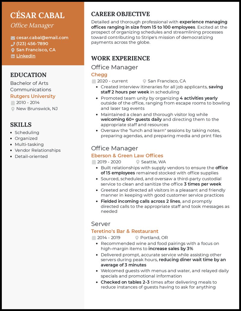 Office Manager Resume Example 
