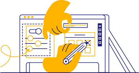 A pair of hands designing the outline of a sales associate job description on a panel