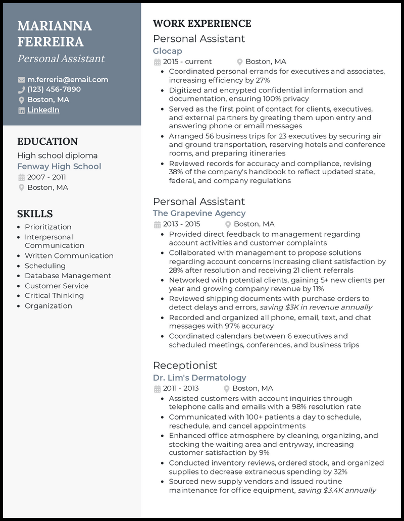 7 Personal Assistant Resume Examples for 2024