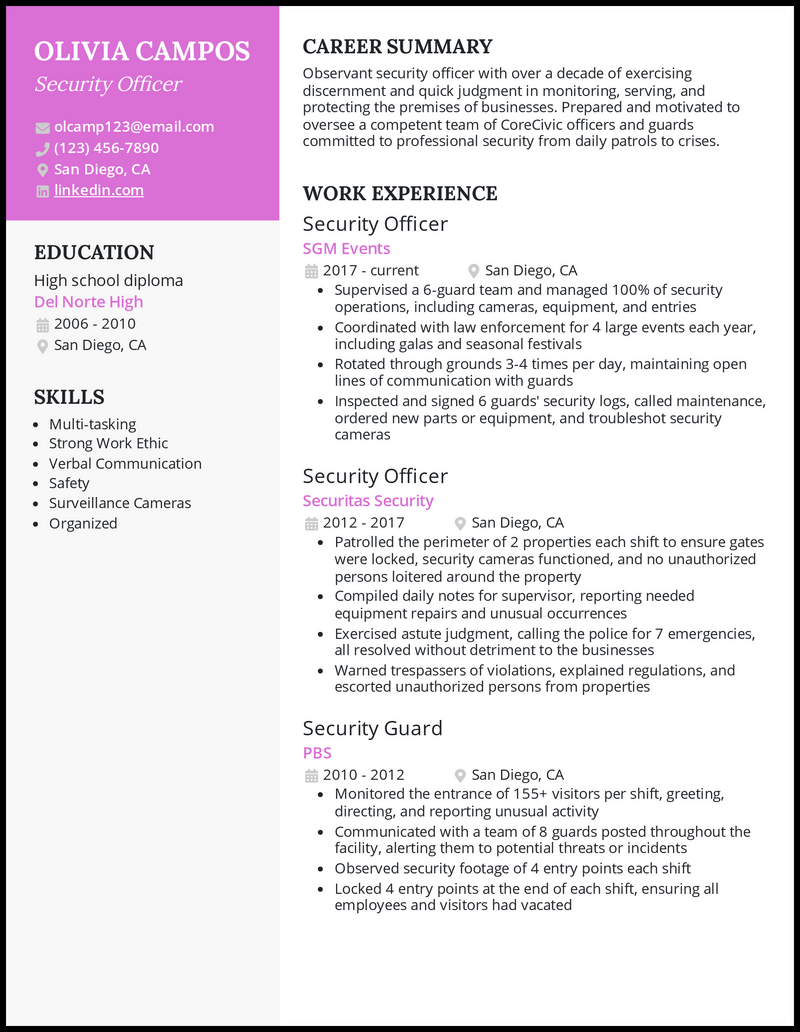 7 Security Officer Resume Examples for 2024