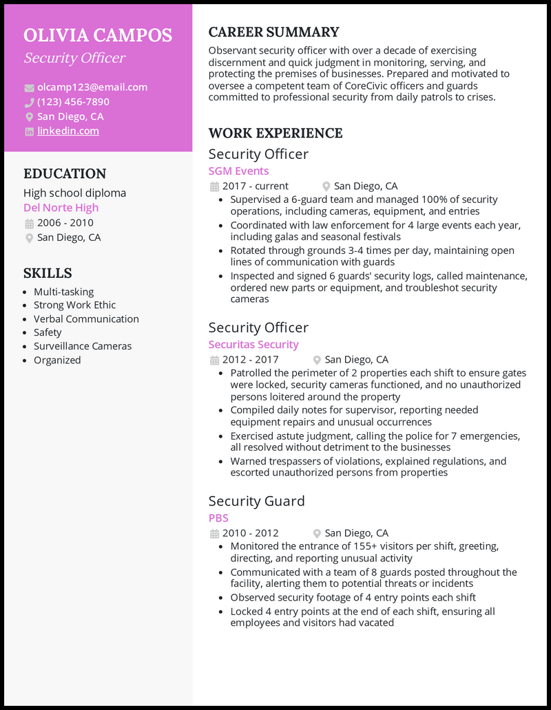 7 Security Officer Resume Examples Templates   Security Officer Resume Example 