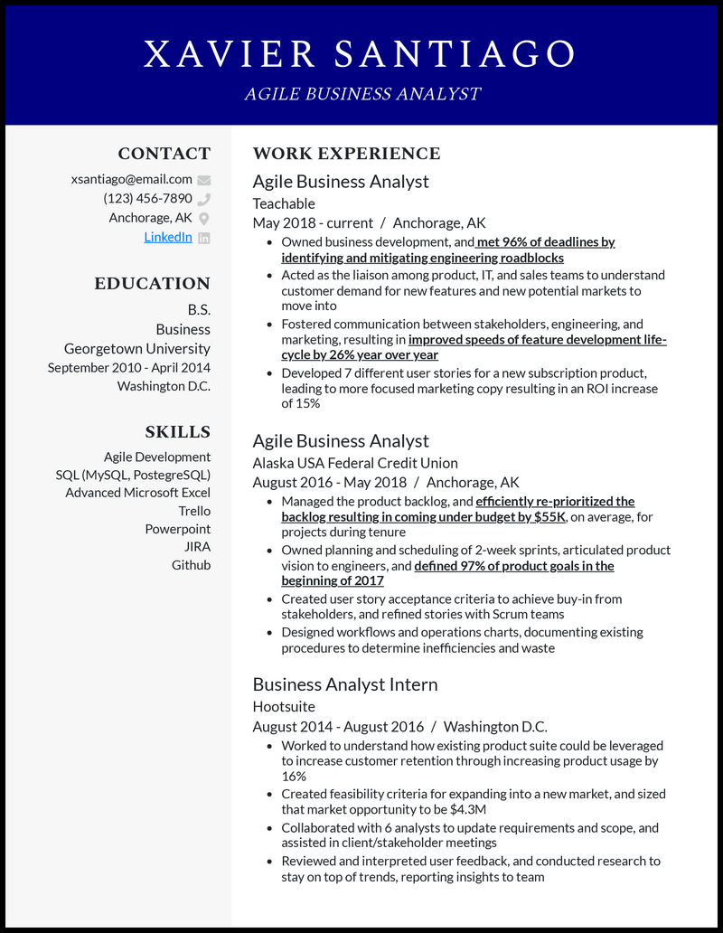 3 Agile Business Analyst Resume Examples & Templates [Edit Free]