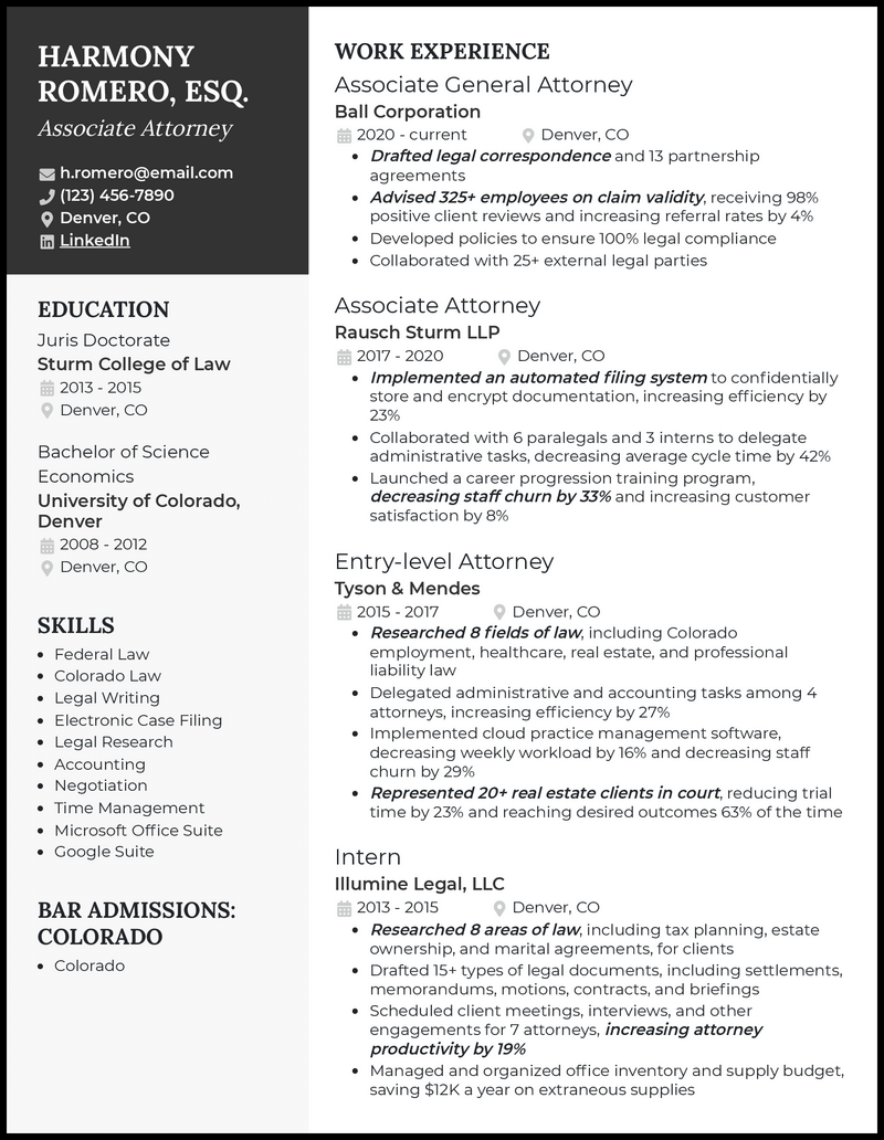 3 Associate Attorney Resume Examples for 2024