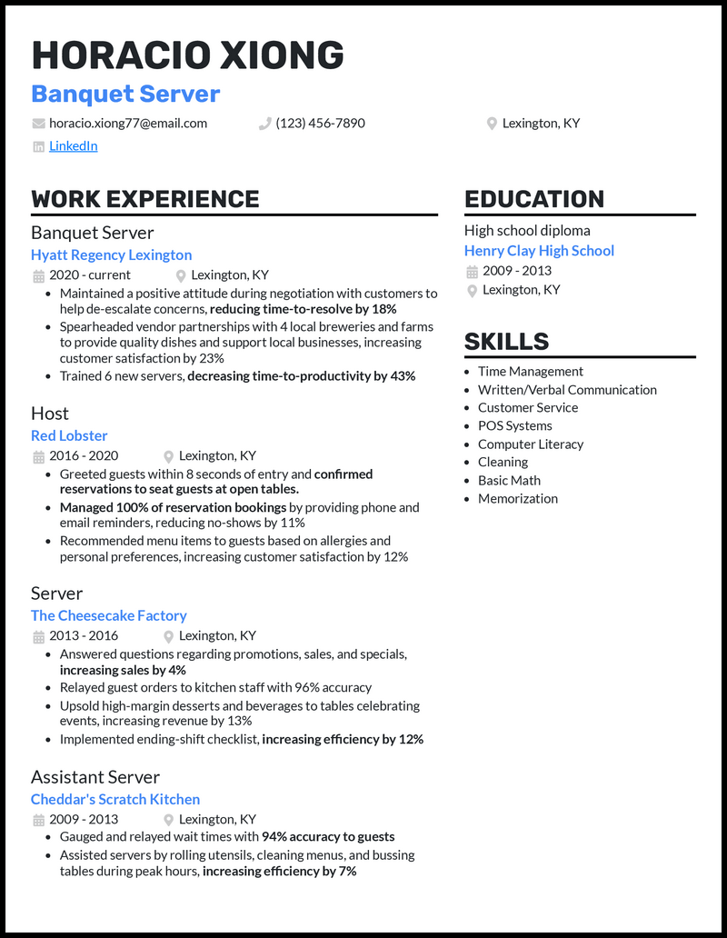 3 Banquet Server Resume Examples Build For 2024