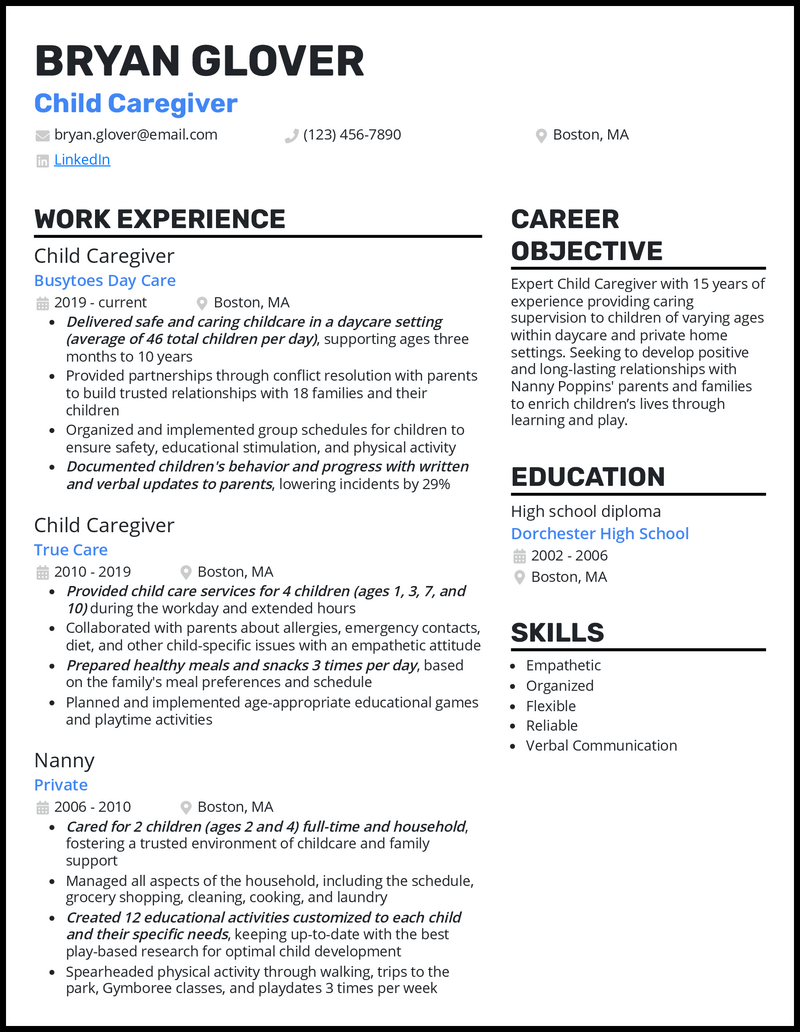5 Child Caregiver Resume Examples For 2024