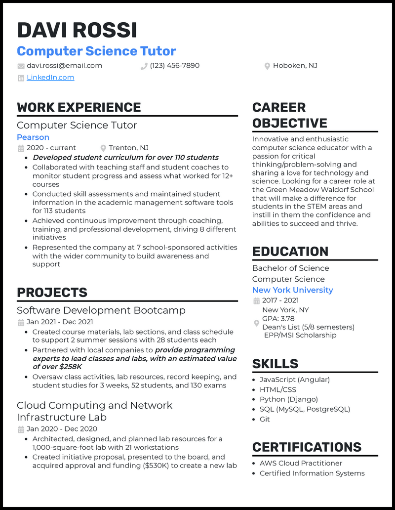 3 Computer Science Tutor Resume Examples For 2024