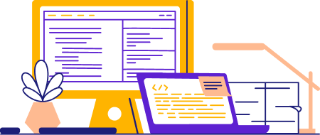 Yellow and purple computer screens depict career document builders on BeamJobs