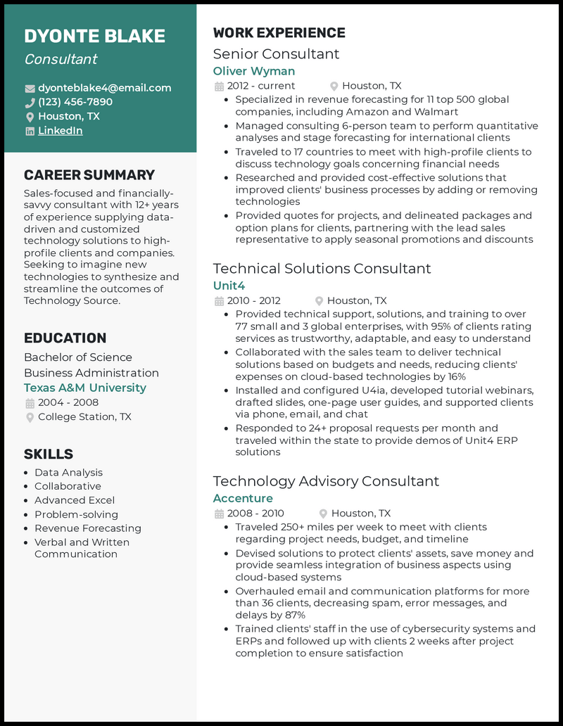 9 Consulting Resume Examples & Free Templates in 2023