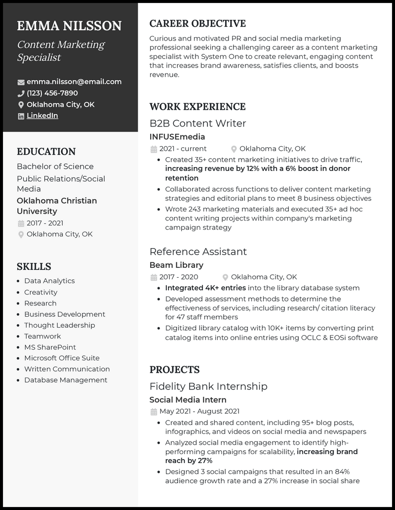 3 Content Marketing Specialist Resume Examples For 2023