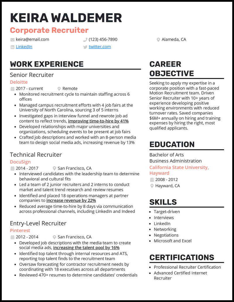 3 Corporate Recruiter Resume Examples For 2024