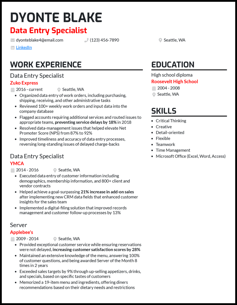 3 Data Entry Specialist Resume Examples for 2024