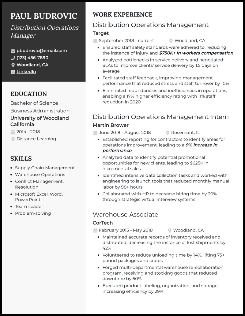 3 Distribution Operations Manager Resume Examples