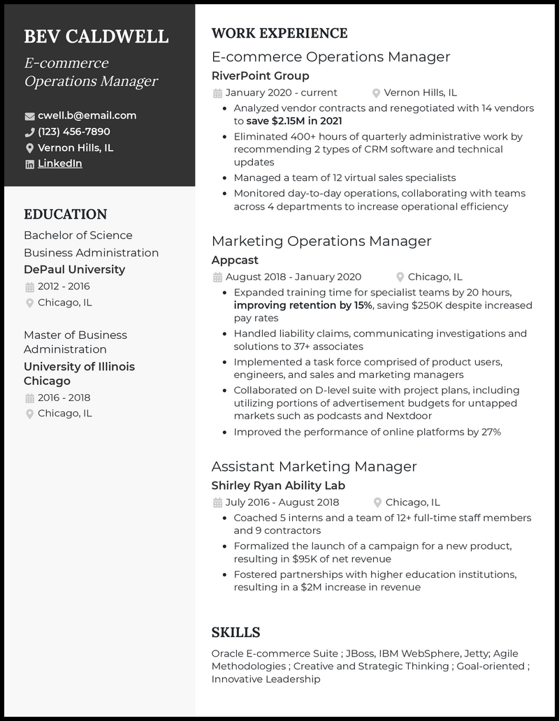 3 E-commerce Operations Manager Resume Examples in 2024