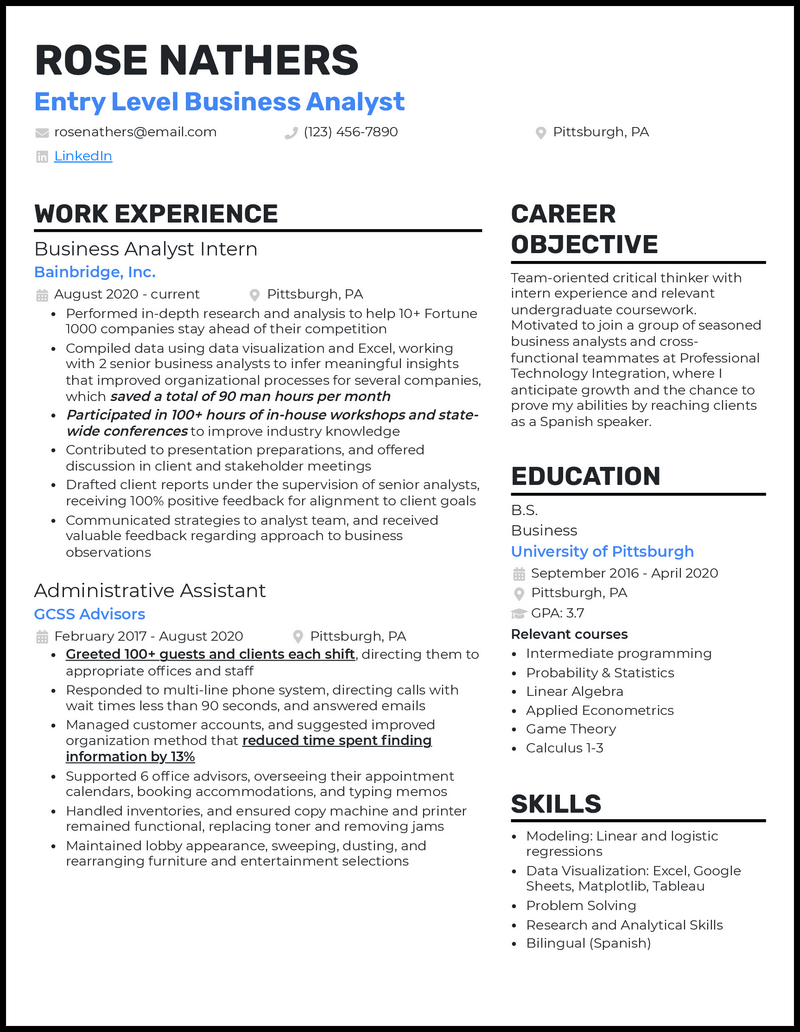 3 Real Entry-Level Business Analyst Resume Examples That Worked in 2024