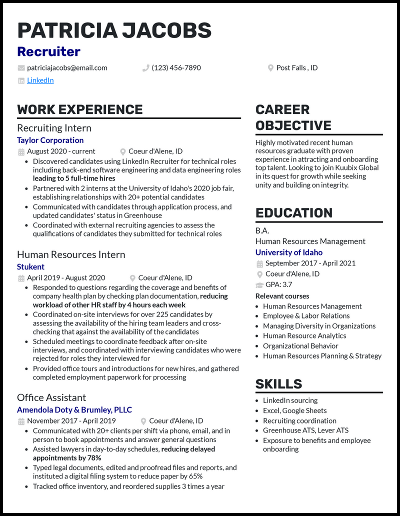 3 Real Entry-Level Recruiter Resume Examples That Worked in 2024