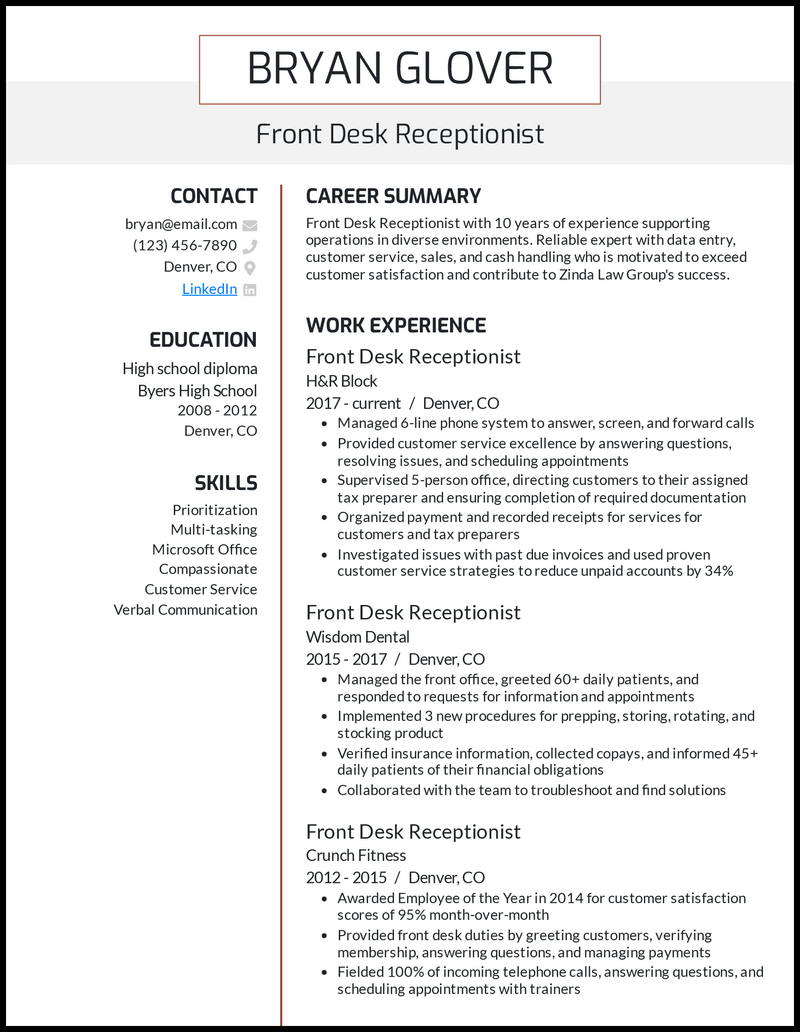 7 Front Desk Receptionist Resume Examples for 2023